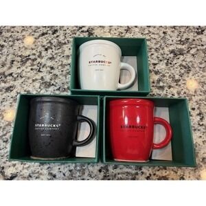 Starbucks Seattle WA Est 1971 Espresso Mug Set Red White Black 3pk 3oz New Box